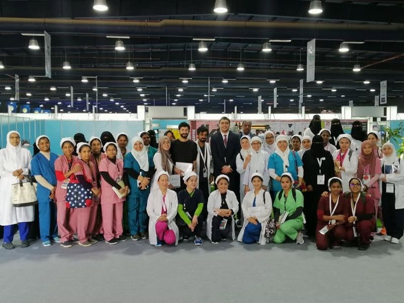 With nursing delegates at a healthcare exhibition